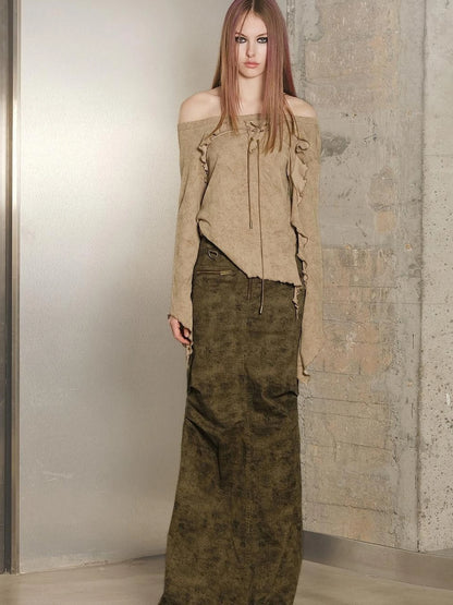 Long Fishtail Skirt with Embellished Print