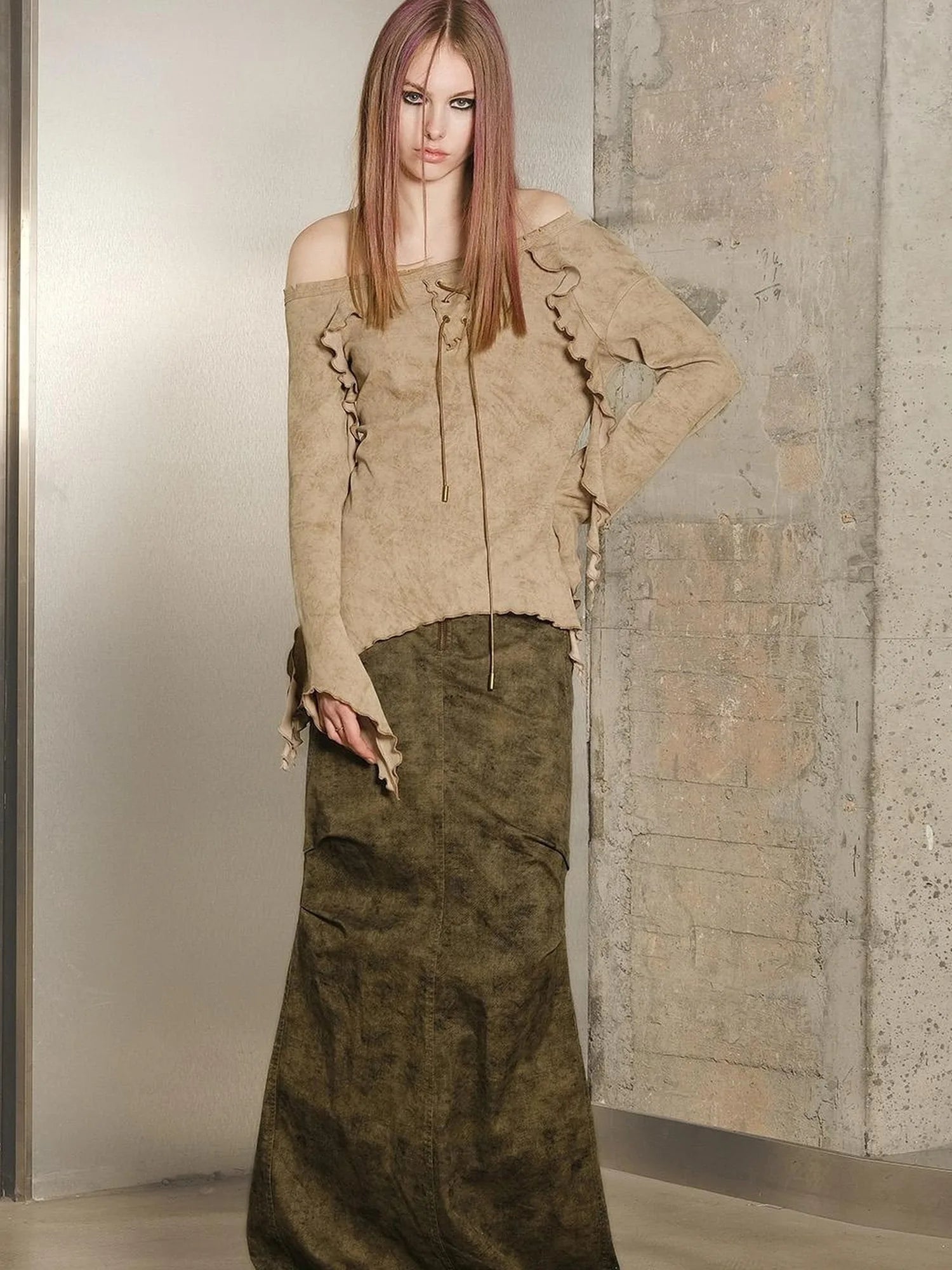 Long Fishtail Skirt with Embellished Print