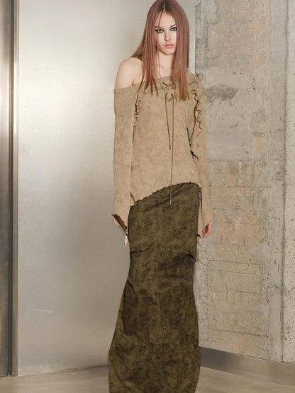 Long Fishtail Skirt with Embellished Print