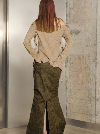 Long Fishtail Skirt with Embellished Print