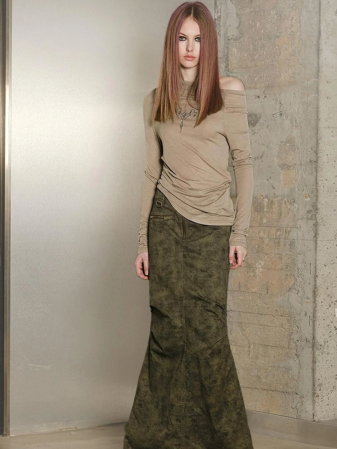 Long Fishtail Skirt with Embellished Print