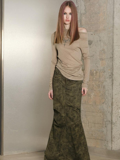 UpdateNN NORTH NODE Long Fishtail Skirt with Embellished Print