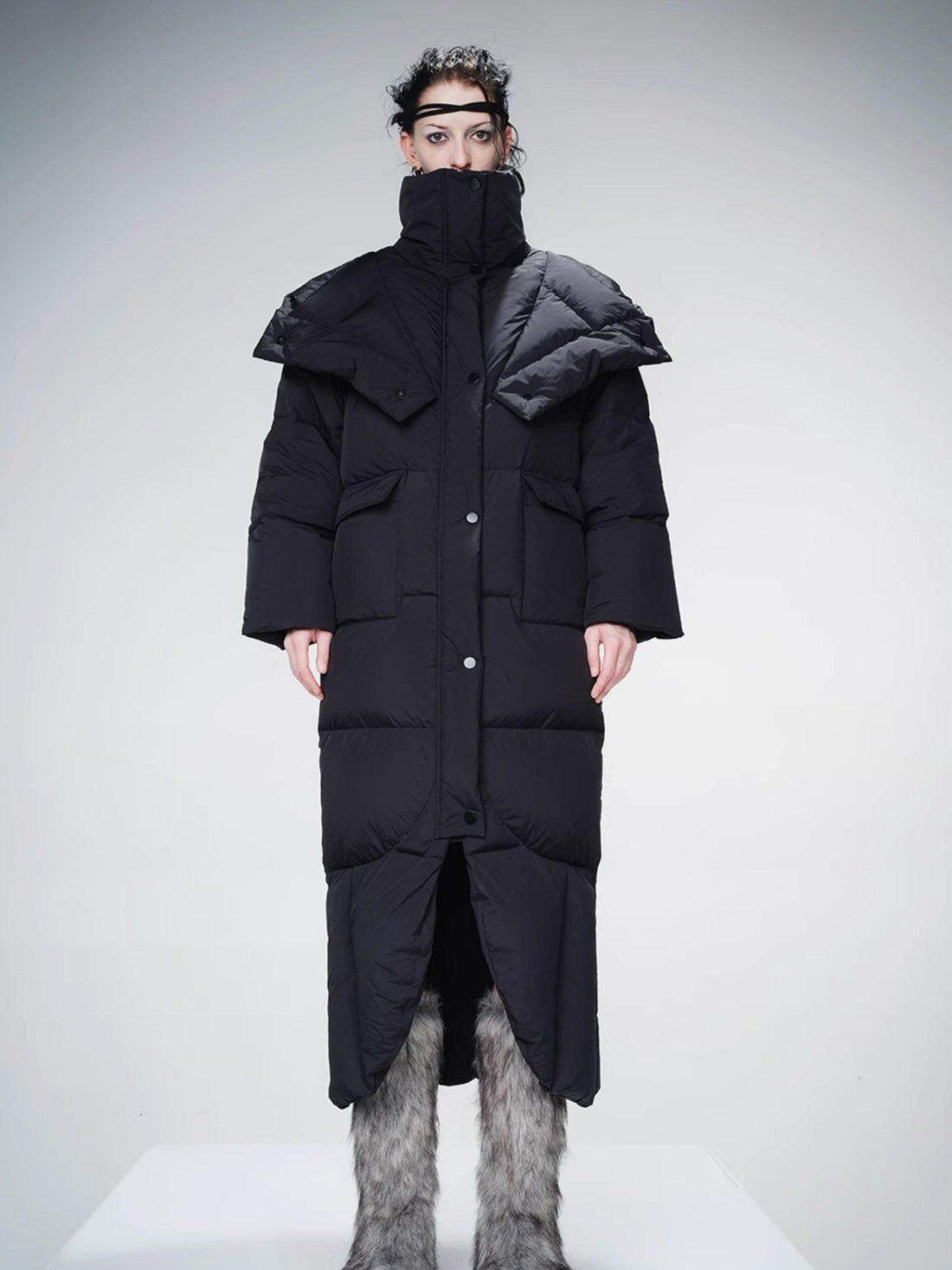 Long Hooded Down Coat With 90 % White Duck Feather Lightweight