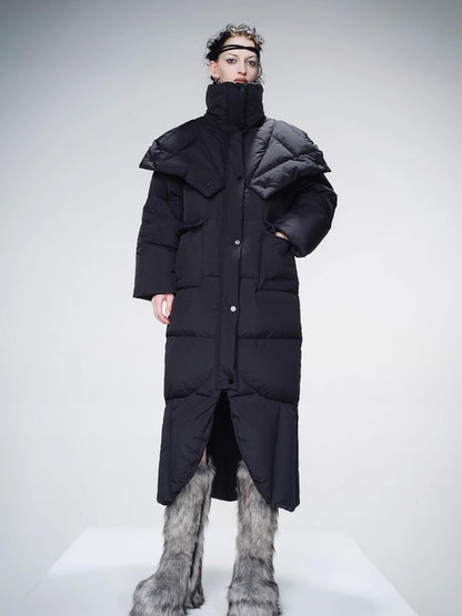 Long Hooded Down Coat With 90 % White Duck Feather Lightweight
