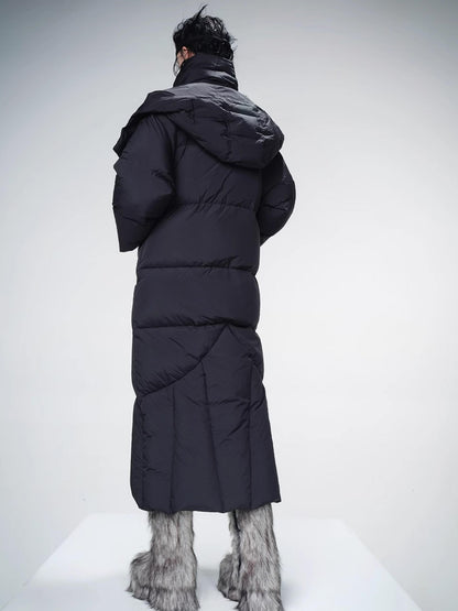 Long Hooded Down Coat With 90 % White Duck Feather Lightweight
