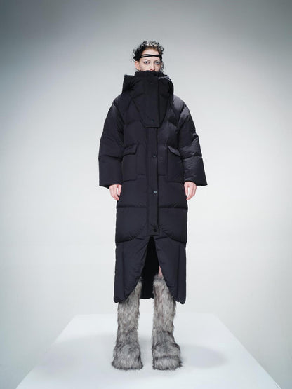 Long Hooded Down Coat With 90 % White Duck Feather Lightweight