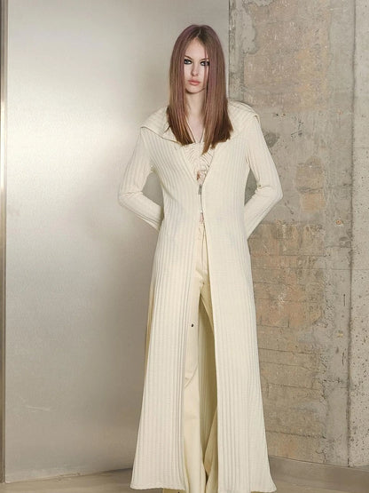 Long Hooded Slim Fit Knit Cardigan with Halter Neck Camisole