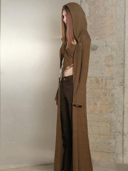 UpdateNN NORTH NODE Long Hooded Slim Fit Knit Cardigan with Halter Neck Camisole