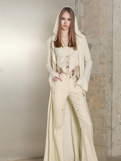 UpdateNN NORTH NODE Long Hooded Slim Fit Knit Cardigan with Halter Neck Camisole