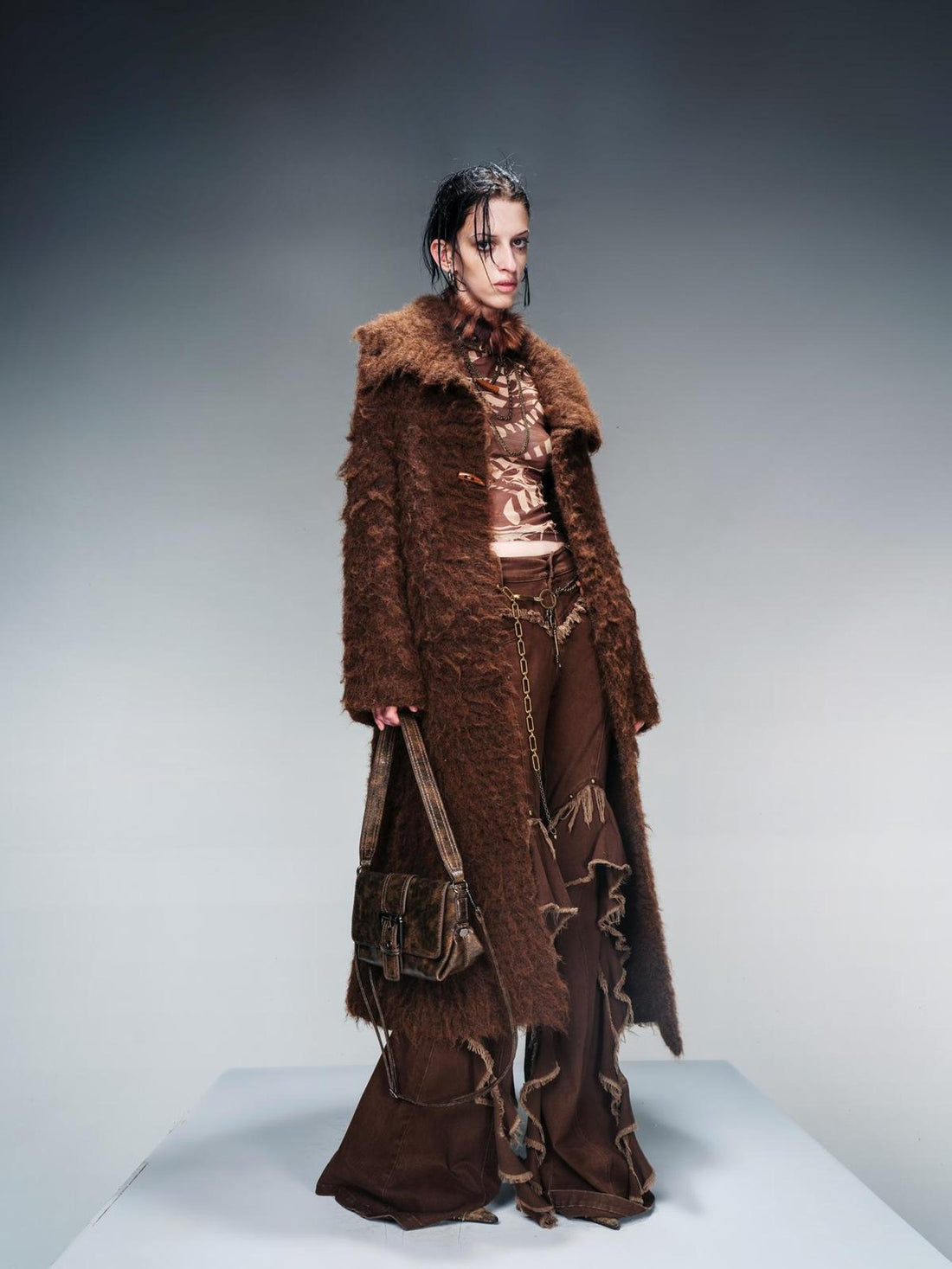 NN NORTH NODE Long Knit Cardigan With Brushed Texture And Shawl Collar