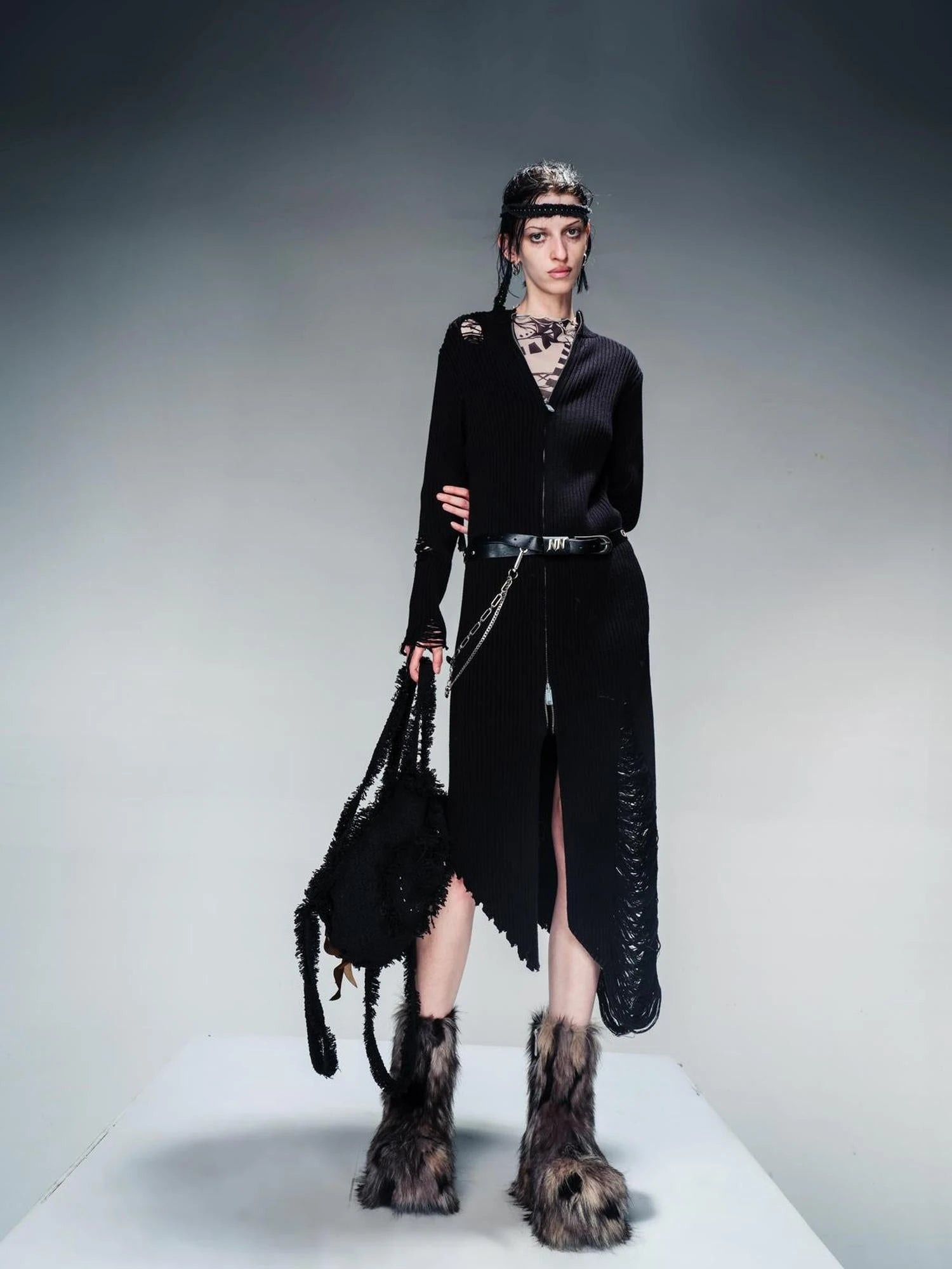 Long Knit Dress And Cardigan Two Way Wear