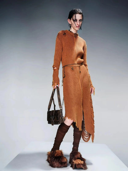 Long Knit Dress And Cardigan Two Way Wear