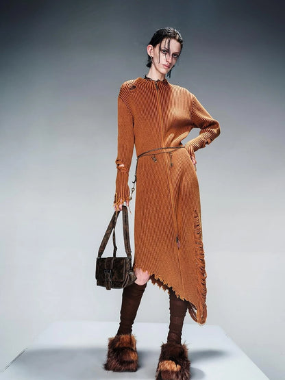 Long Knit Dress And Cardigan Two Way Wear