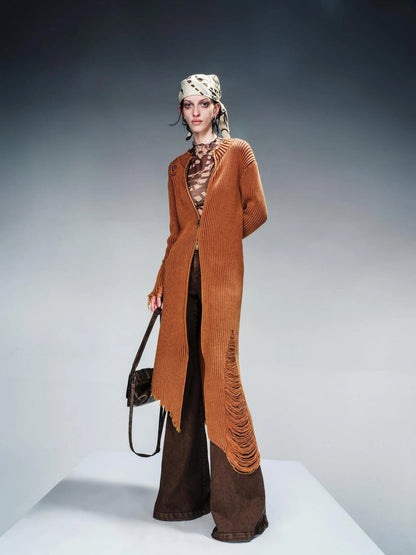 Long Knit Dress And Cardigan Two Way Wear