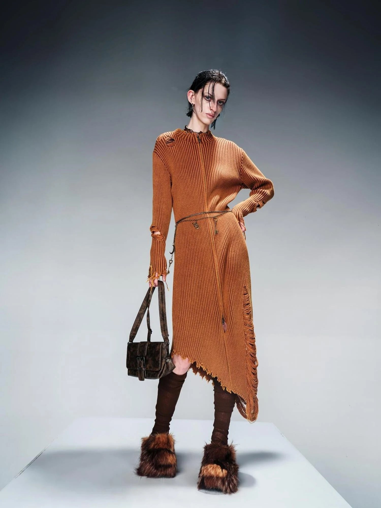 Long Knit Dress And Cardigan Two Way Wear