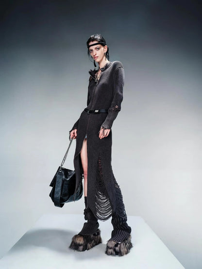 Long Knit Dress And Cardigan Two Way Wear