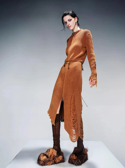 Long Knit Dress And Cardigan Two Way Wear