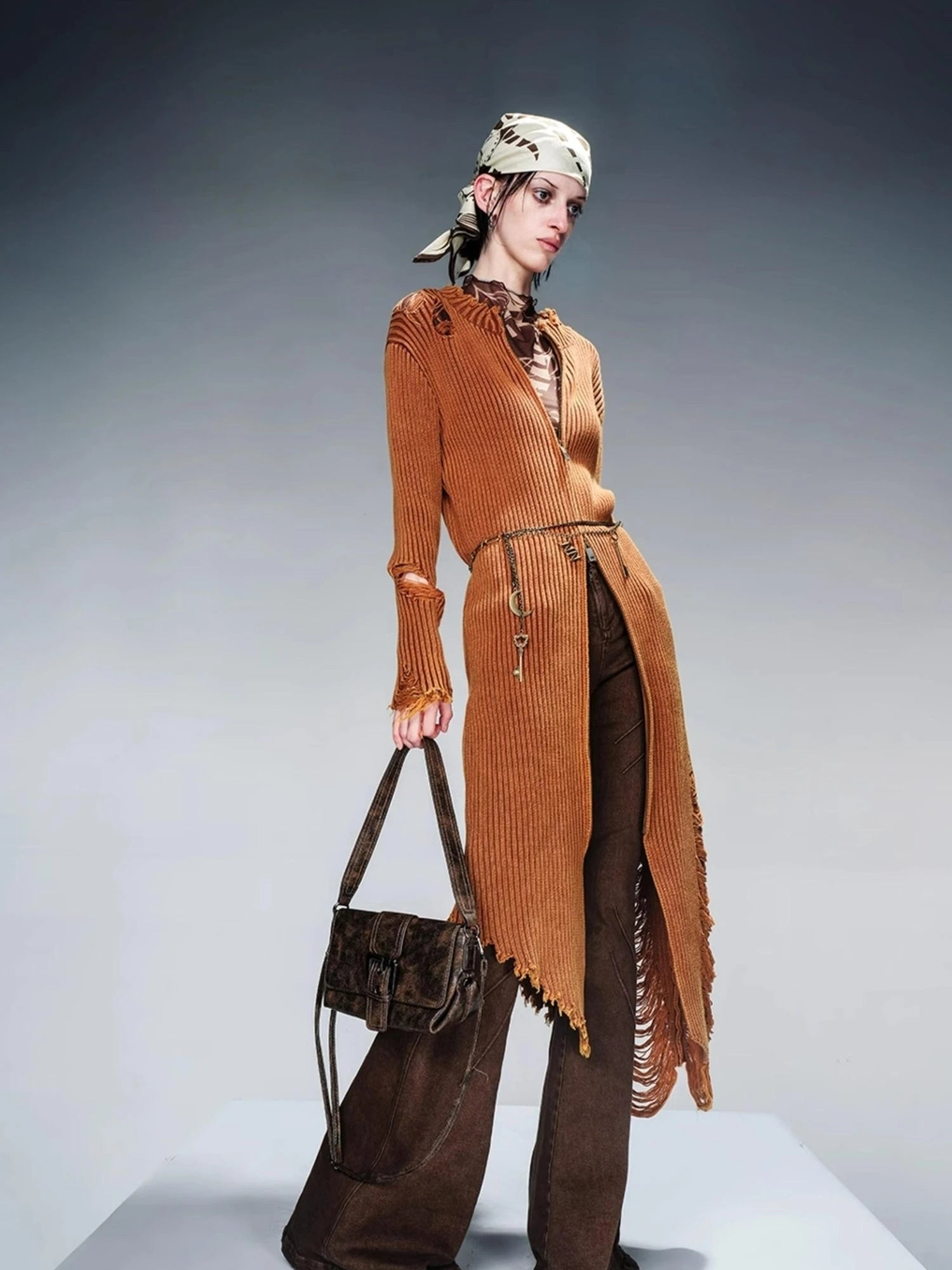 Long Knit Dress And Cardigan Two Way Wear