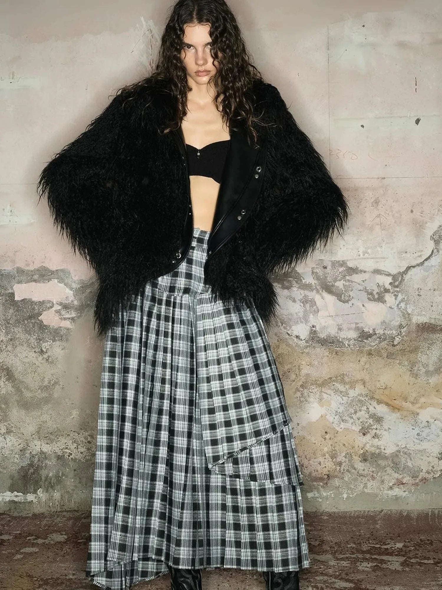 Long Plush Insulated Coat With Astral Motifs