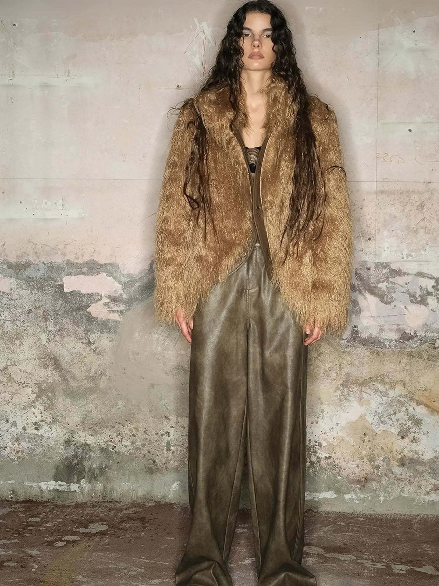 Long Plush Insulated Coat With Astral Motifs