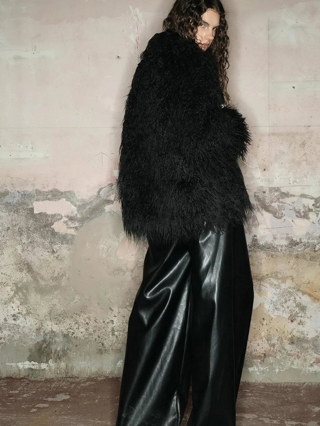 Long Plush Insulated Coat With Astral Motifs