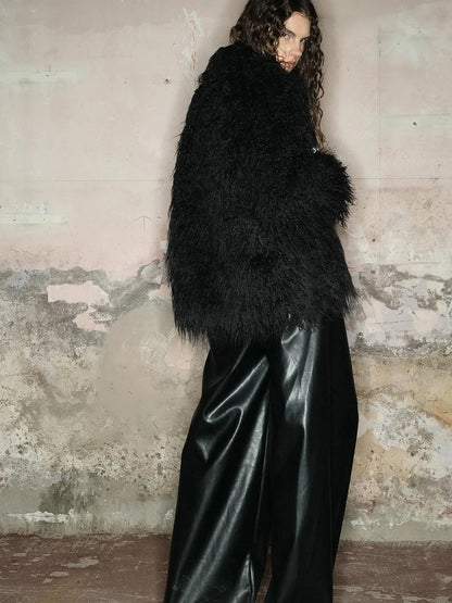 Long Plush Insulated Coat With Astral Motifs