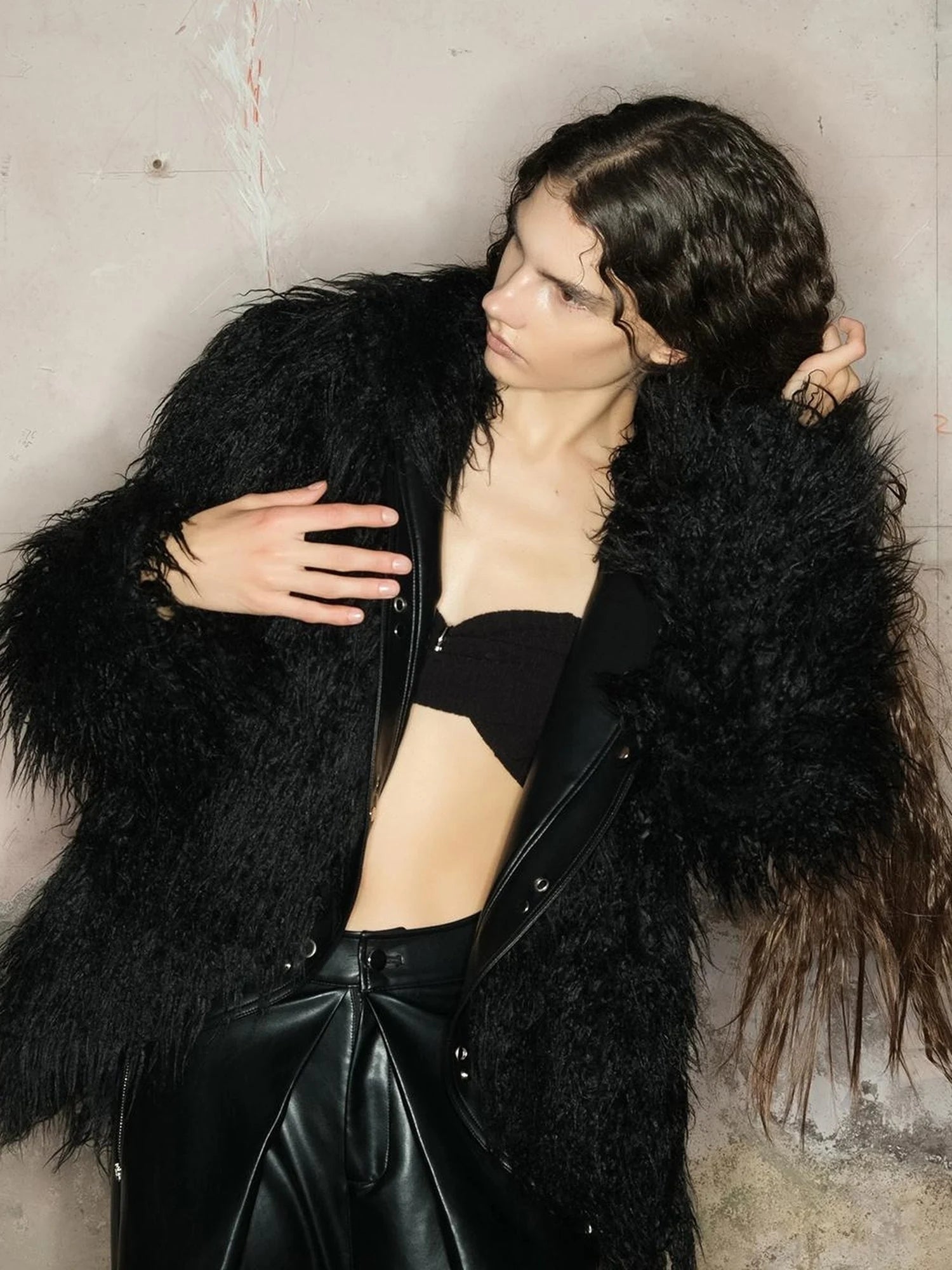 Long Plush Insulated Coat With Astral Motifs