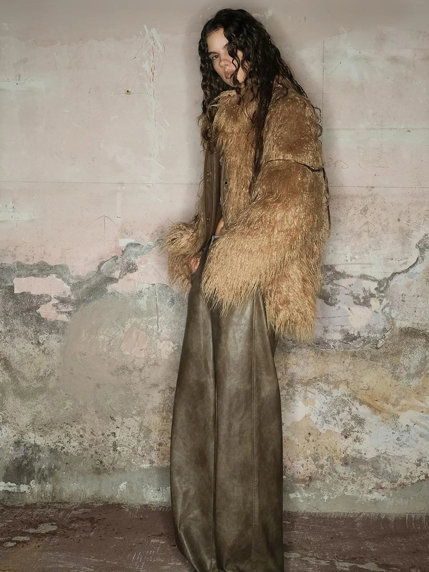 Long Plush Insulated Coat With Astral Motifs