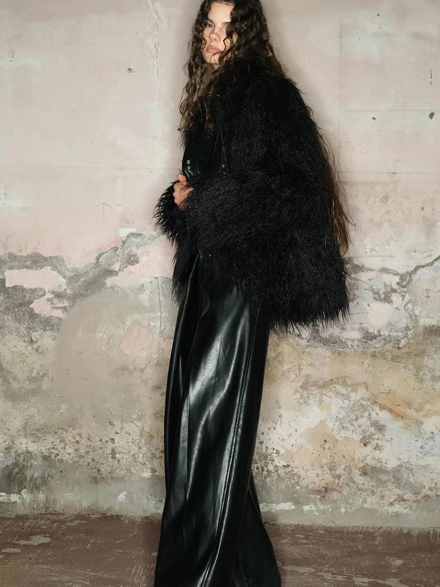 Long Plush Insulated Coat With Astral Motifs