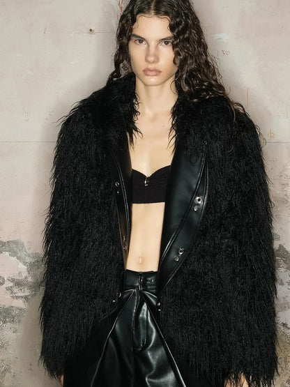 Long Plush Insulated Coat With Astral Motifs