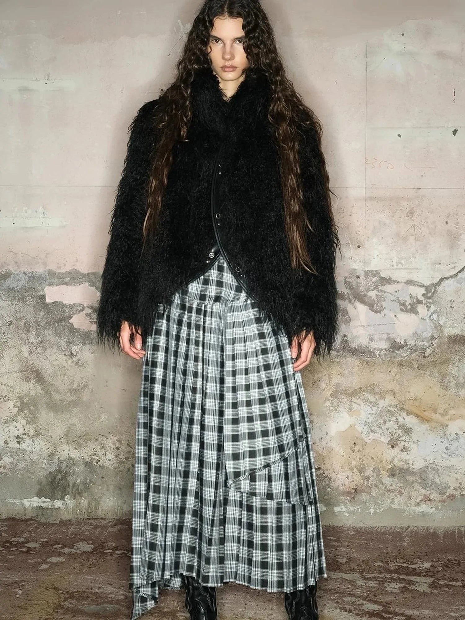 Long Plush Insulated Coat With Astral Motifs