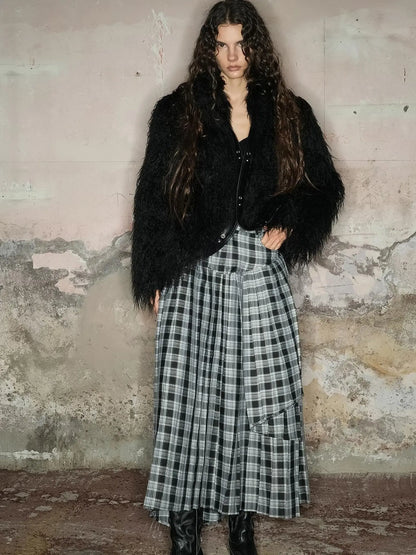 Long Plush Insulated Coat With Astral Motifs