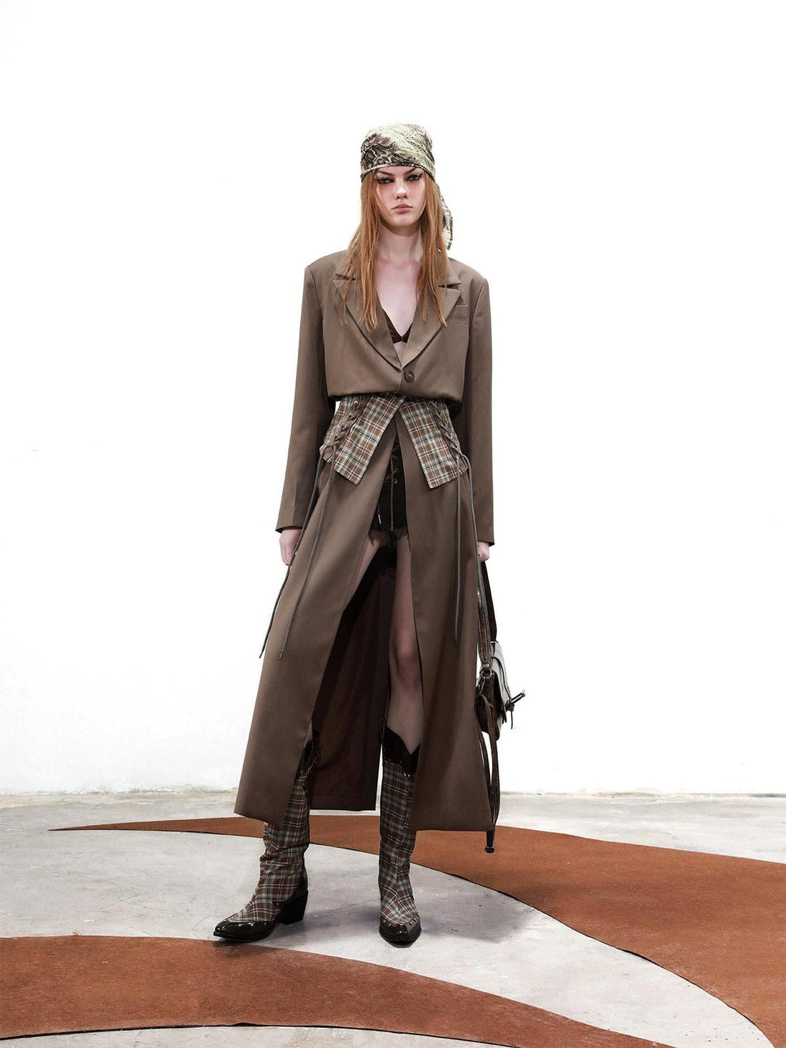 UpdateNN NORTH NODE Long Trench Coat With Detachable Grid Waist Sash
