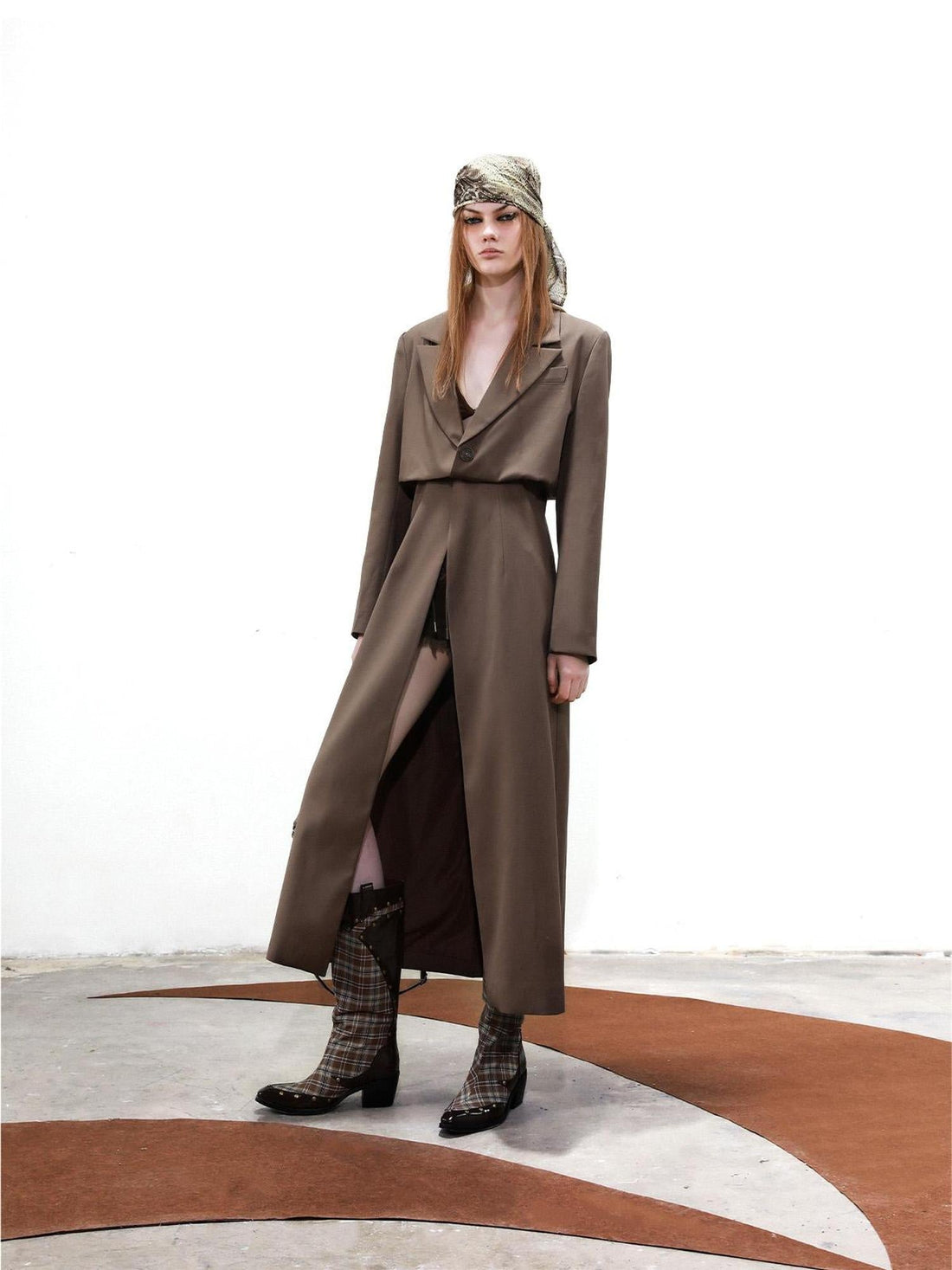 UpdateNN NORTH NODE Long Trench Coat With Detachable Grid Waist Sash