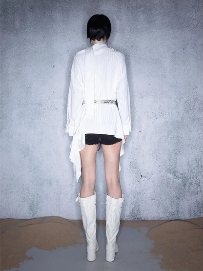 Loose Striped Patchwork Shirt Elegant Finale