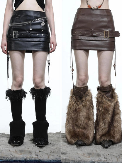 Loz Beaded Belted Pu Mini Skirt