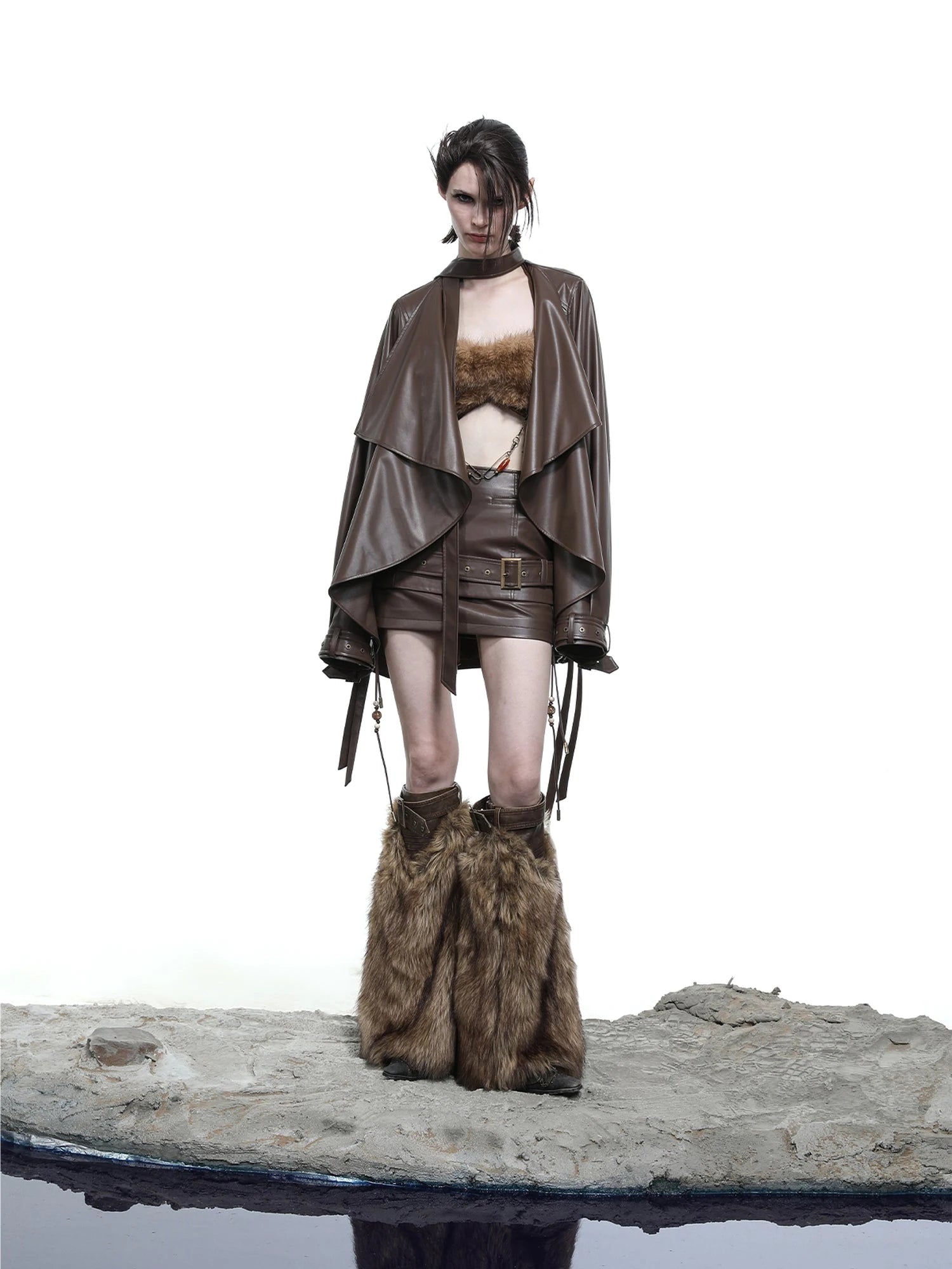 Loz Beaded Belted Pu Mini Skirt