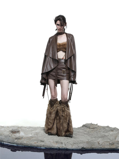 Loz Beaded Belted Pu Mini Skirt