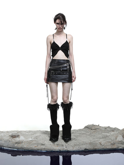 NN NORTH NODE Loz Beaded Belted Pu Mini Skirt