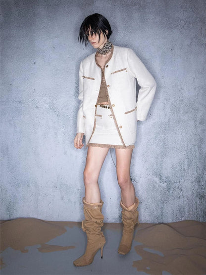 Luminous Pearl Tassel Color Block Tweed Set