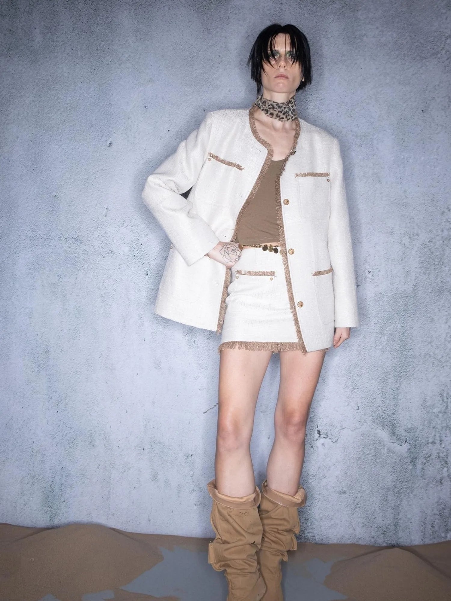 Luminous Pearl Tassel Color Block Tweed Set