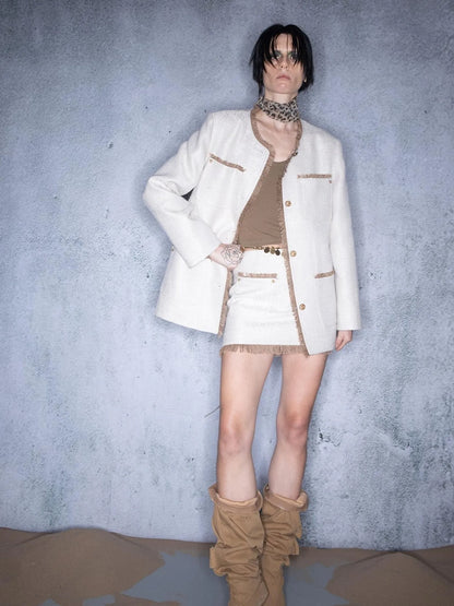 Luminous Pearl Tassel Color Block Tweed Set