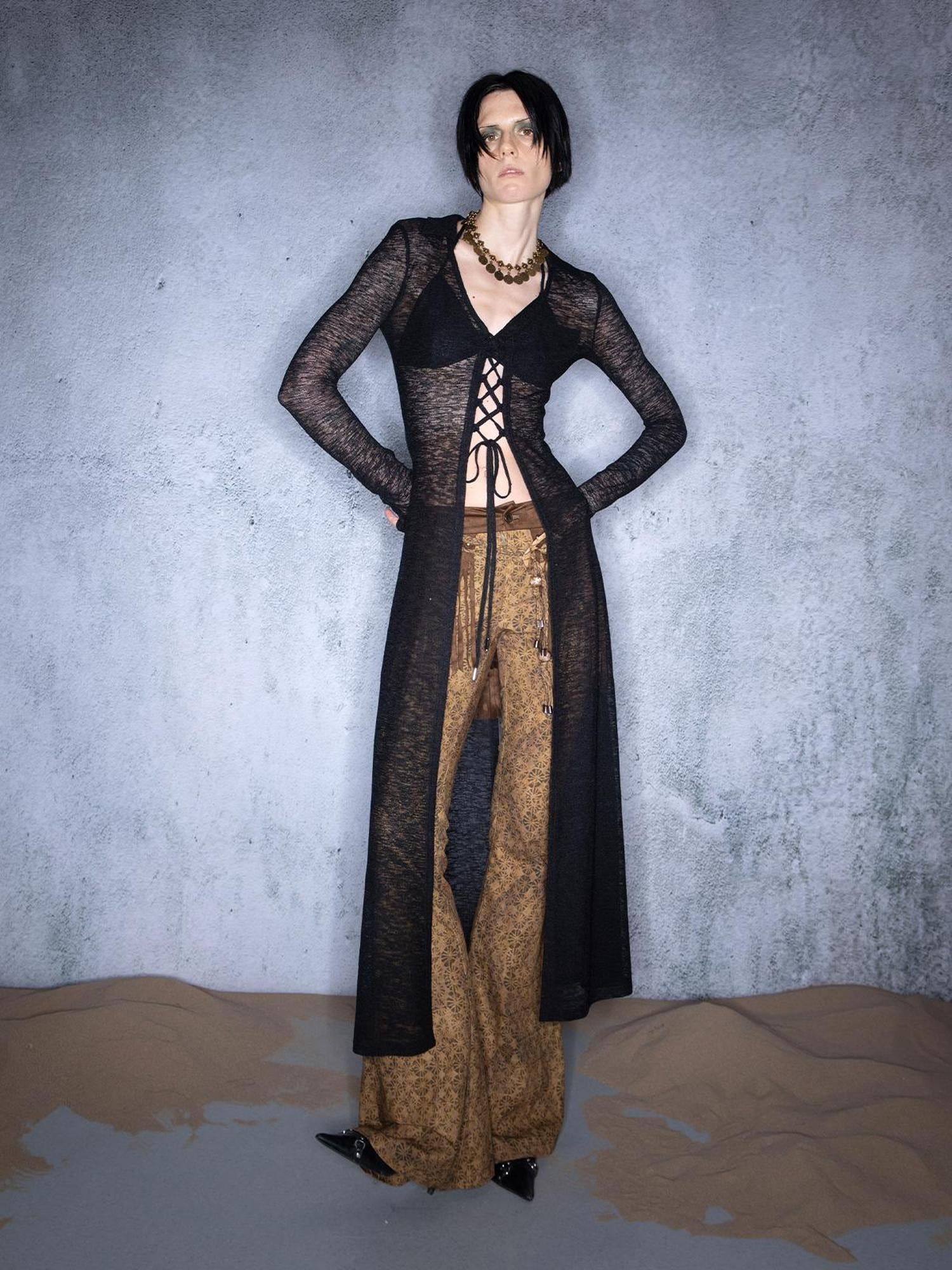 UpdateNN NORTH NODE Luminous Veil Lightweight Long Knit Cardigan With Tie Front