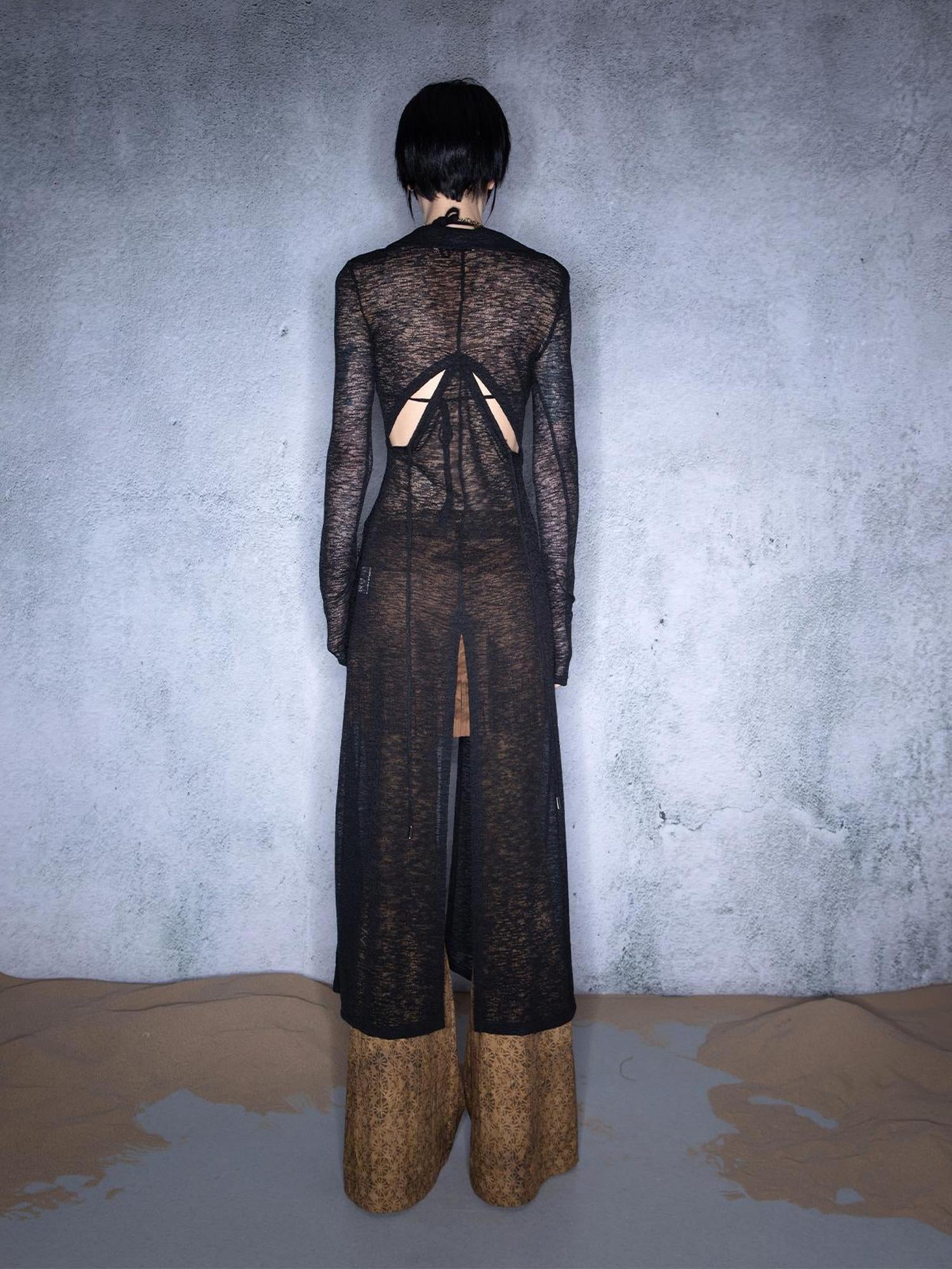 UpdateNN NORTH NODE Luminous Veil Lightweight Long Knit Cardigan With Tie Front