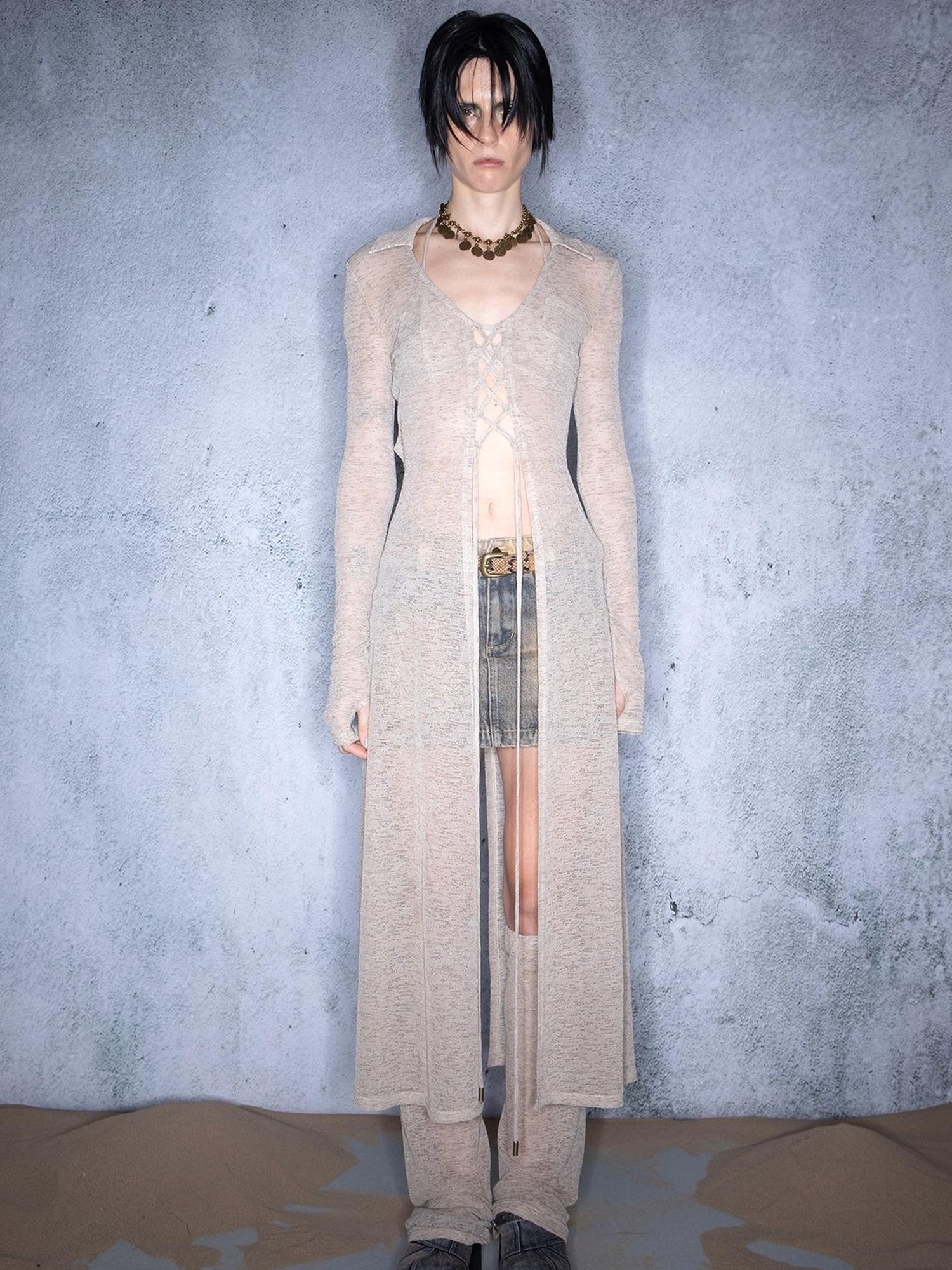 UpdateNN NORTH NODE Luminous Veil Lightweight Long Knit Cardigan With Tie Front