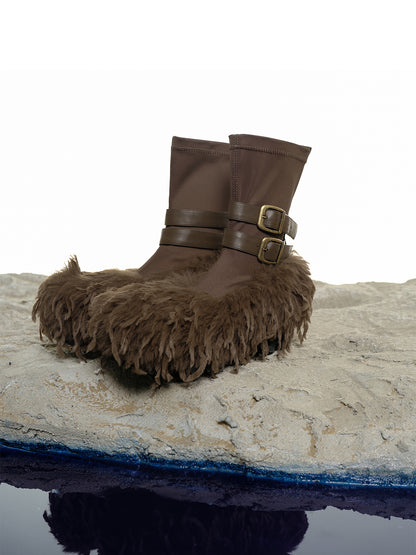 NN NORTH NODE Luna Platform Shearling Boots 5cm Lift