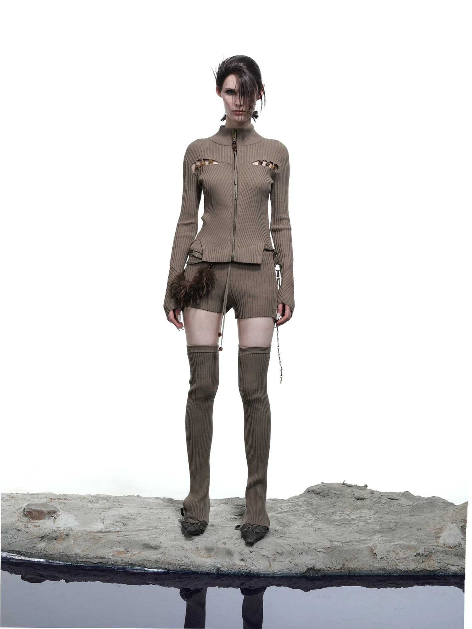 Lunar Node Beaded Lace Knit Cropped Cardigan