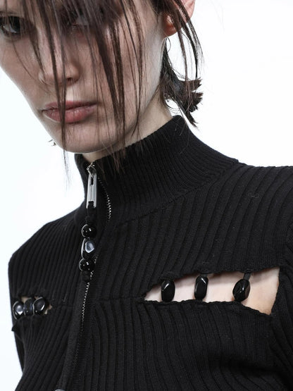 Lunar Node Beaded Lace Knit Cropped Cardigan