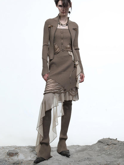 NN NORTH NODE Lunar Node Beaded Lace Knit Cropped Cardigan