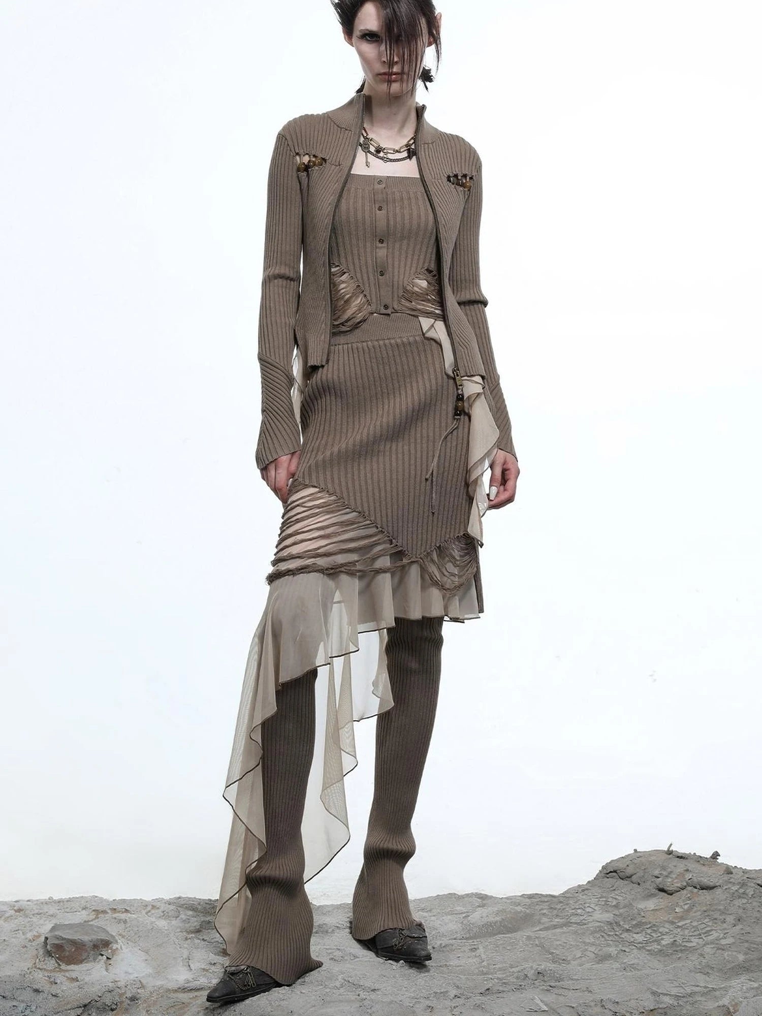 Lunar Node Beaded Lace Knit Cropped Cardigan